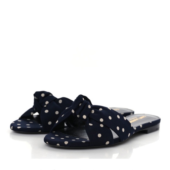 Saint Laurent Bianca Mules Navy Polka Dots - Picture 3 of 7